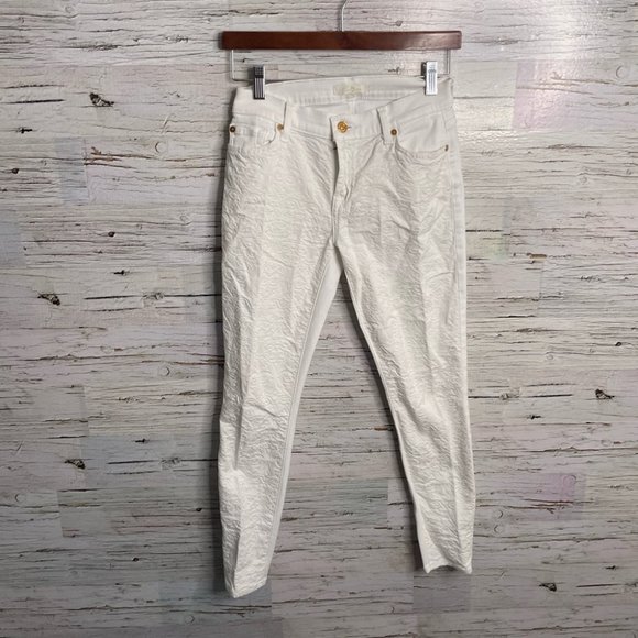 7 For All Mankind White Lace Embellished Jeans skinny size 25 - Picture 1 of 11